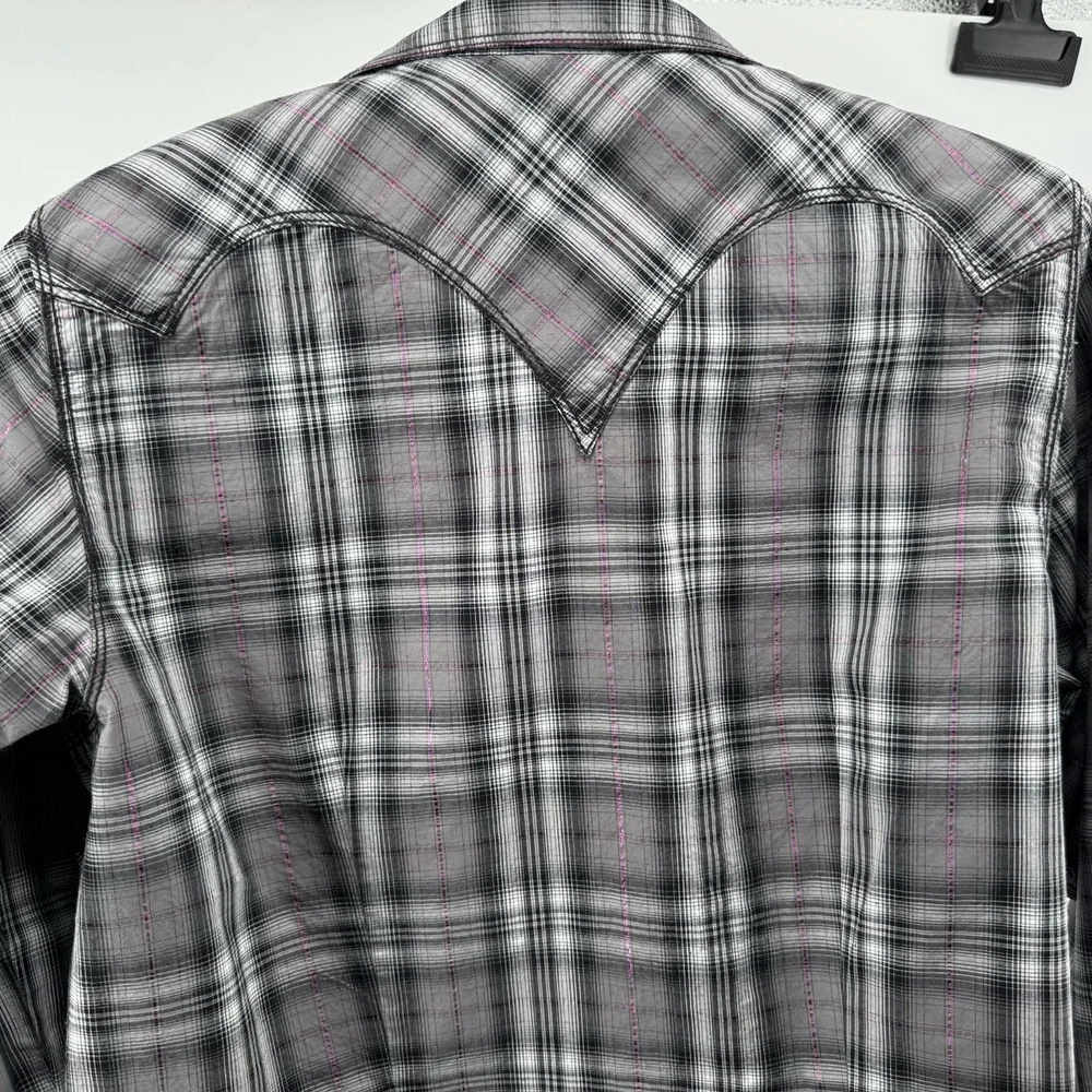 Cruel Girl Plaid Snap Shirt Youth L Gray Black Pink Western Cowgirl Rodeo Y2K
